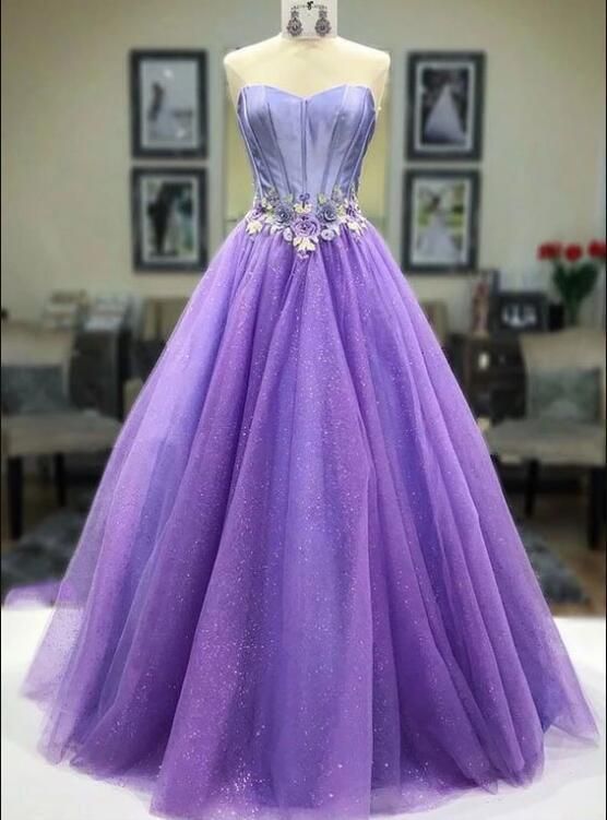 Purple sweetheart neck tulle long prom dress, evening dress cg5625