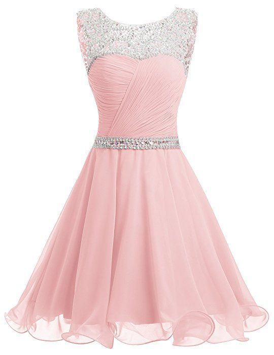 Short Chiffon Open Back Party Dress With Beading Homecoming Dress Pink cg5648