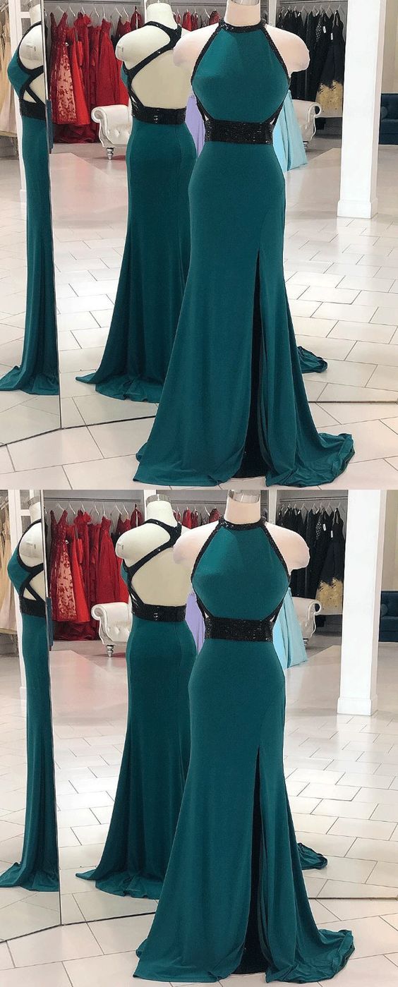 Pretty Backless Mermaid Evening Dress with Split Slit, Sexy Long Prom Dresses cg5674