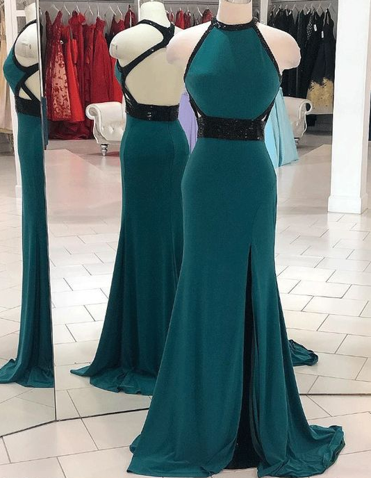 Pretty Backless Mermaid Evening Dress with Split Slit, Sexy Long Prom Dresses cg5674