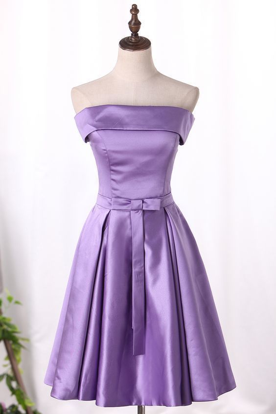 Boat Neck A Line Cocktail homecoming Dresses Satin With Sash cg5681
