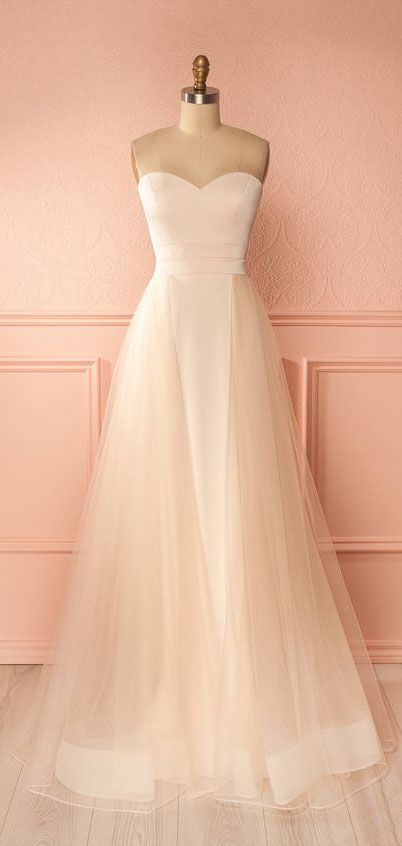 Simple tulle champagne long prom dress, light champagne tulle long evening dress cg5684