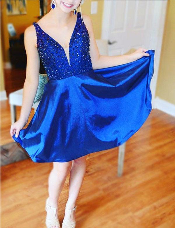 A-Line V Neck Short Homecoming Cocktail Party Dresses With Beading cg569