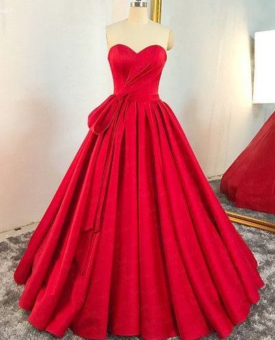 Red Satin Sweetheart Pleated A Line Prom Dress, Evening Dress cg5695