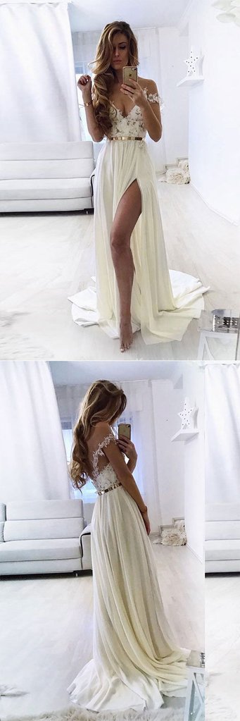 WHITE SWEETHEART OFF SHOULDER LACE CHIFFON LONG PROM DRESS EVENING DRESS cg5765