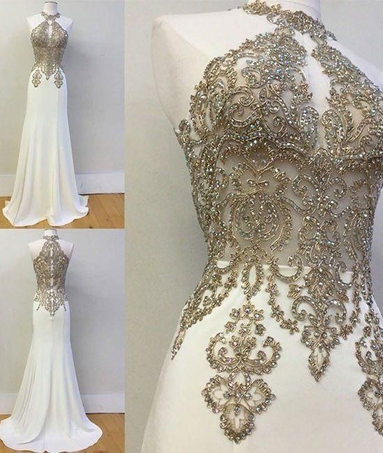 Beading Prom Dresses,Charming White Evening Dress,White Prom Gowns cg5878