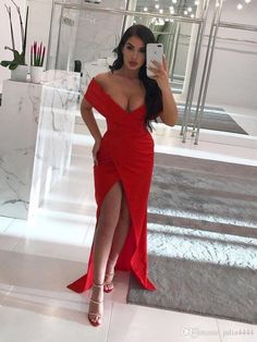 Red Evening prom Dresses Formal High Front Split cg5911