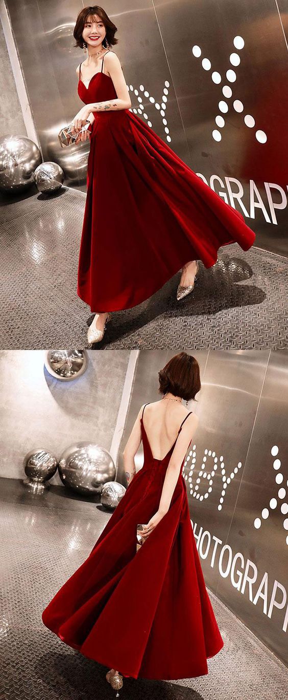 Burgundy sweetheart tea length prom dress, burgundy bridesmaid dress cg5920