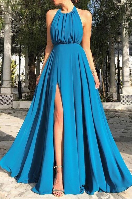 Sexy Sleeveless Halter Open Back Split prom Dress cg5954