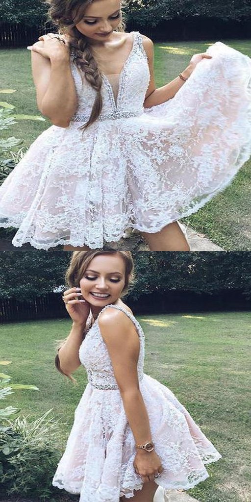 2019 A-Line White Short Homecoming Dresses With Straps,Custom Made Homecoming Dresses cg598