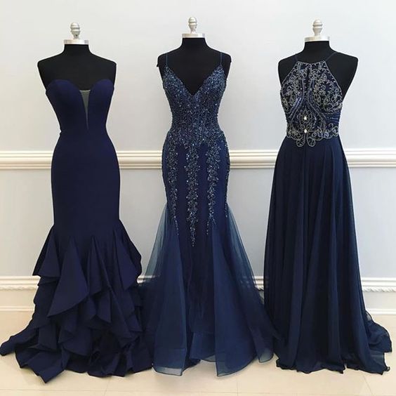 navy blue Beaded Long Prom Dress cg5991