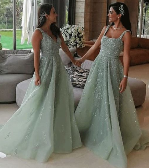 Modern Tulle Appliques & Beading A Line Bridesmaid prom Dresses cg5995