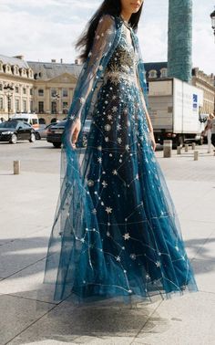 Blue prom dress with constellation embroidery cg6064