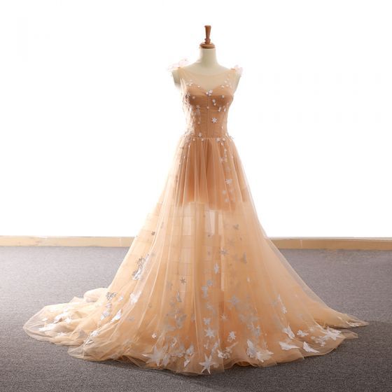 Sweetheart champagne tulle floor length customize evening prom dress cg6093
