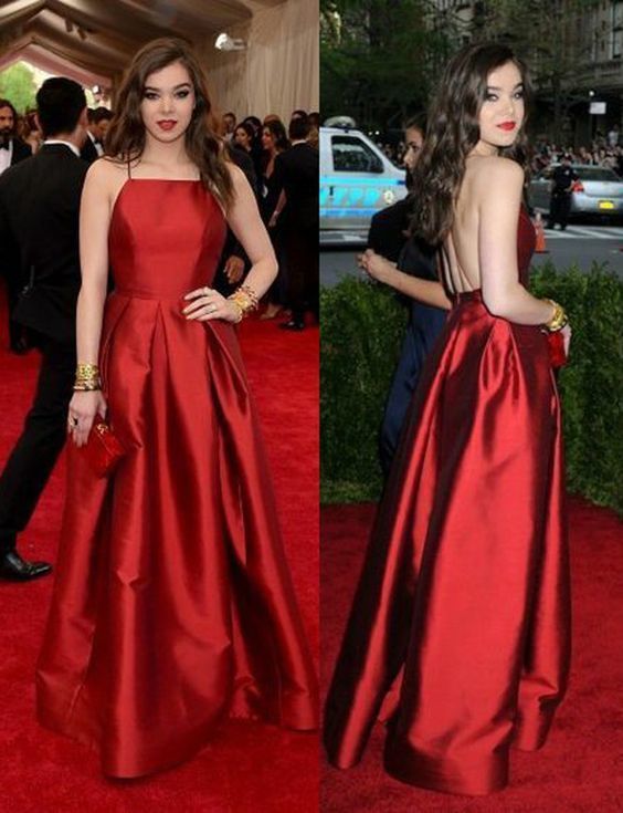 Elegant A Line Halter Backless Sleeveless Long Red Satin Prom/Evening Dresses cg6099
