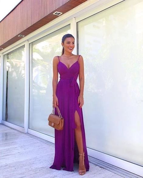 Sexy V Neck purple Chiffon Prom Dress cg6205