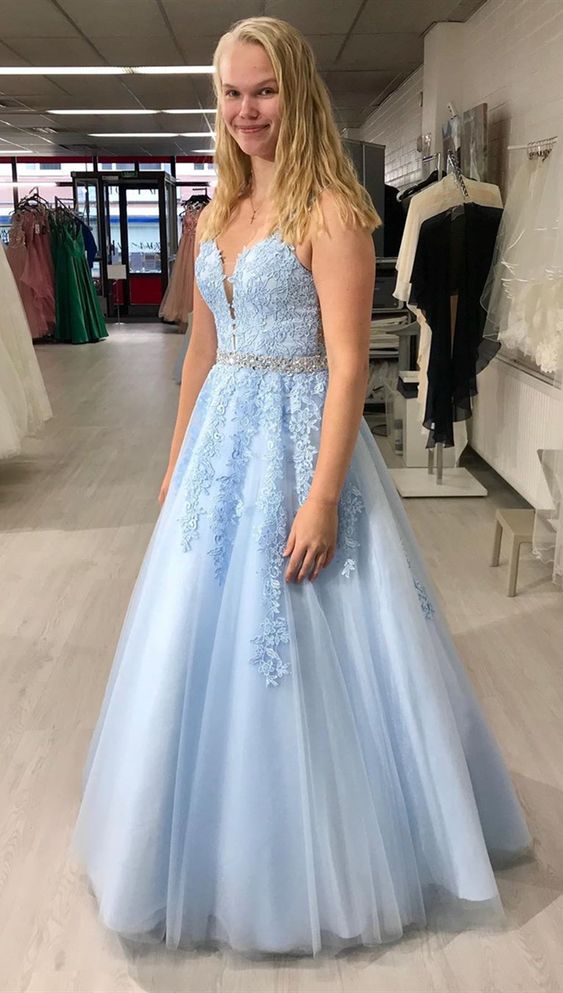 formal light blue prom dresses, princess lace prom gowns, chic graduation party dresses for teens cg6272