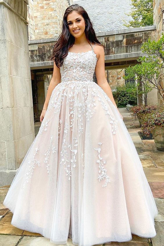Princess Long Light Champagne Prom Dress with Appliques cg6276