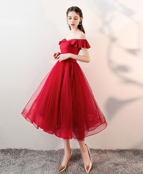 Burgundy tulle short prom dress, burgundy tulle bridesmaid dress cg6287