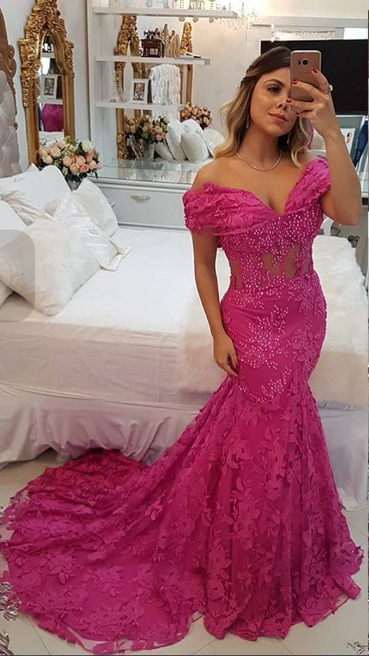 Prom Dresses Ball Gown, Fushia Prom Dresses, Off the Shoulder Prom Dress cg6299