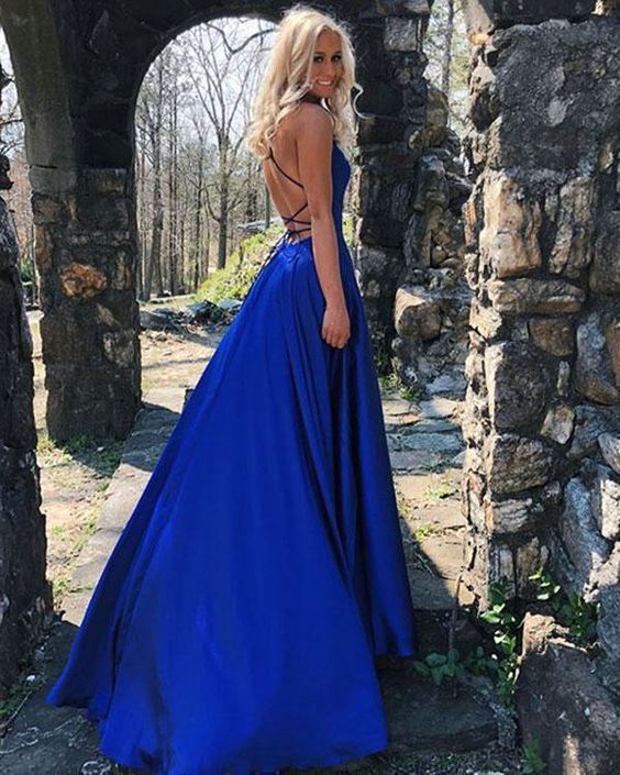 Prom Dresses Simple, Royal Blue Elastic Satin Prom Dresses with Spaghetti Straps Sexy Long Prom Gowns for Party cg6301
