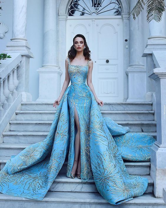 gorgeous long blue prom dressï¼_uxury evening dressï¼_edding dress cg6306