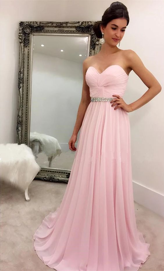 pink chiffon cheap simple long sweetheart prom dress cg6320