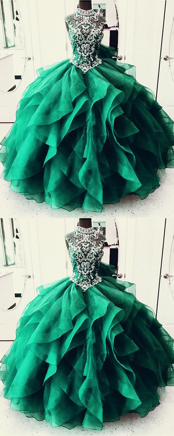 O-Neck Sleeveless Top Beads Ball Gown prom dress ,Tulle Quinceanera Dress cg6339