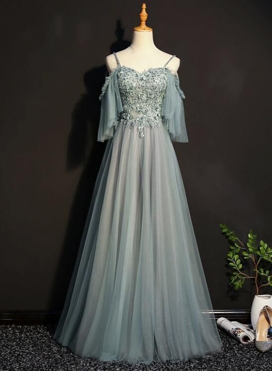Lovely Tulle Off Shoulder Long Prom Gown, Elegant Unique Party Dress cg6351