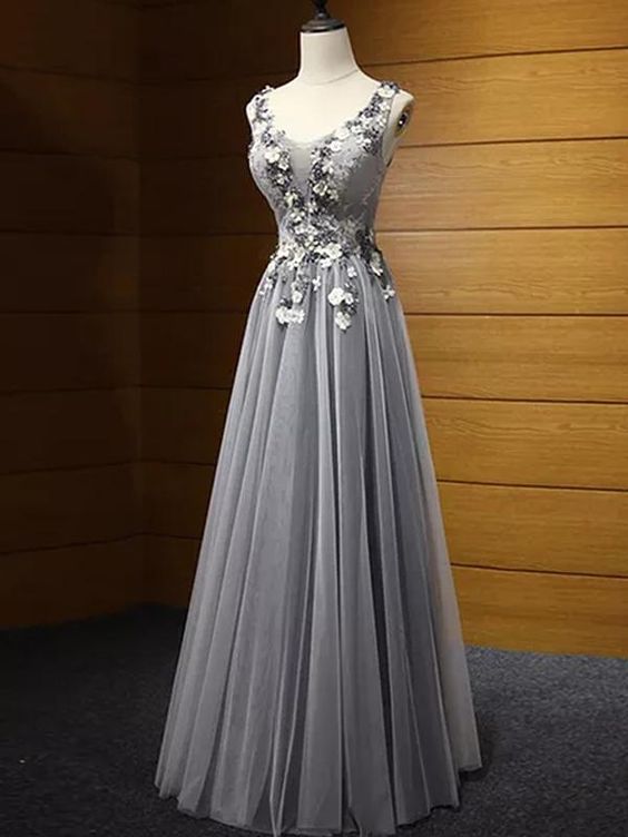 A-line Scoop Floor-length Sleeveless Tulle Prom Dress/Evening Dress cg6381