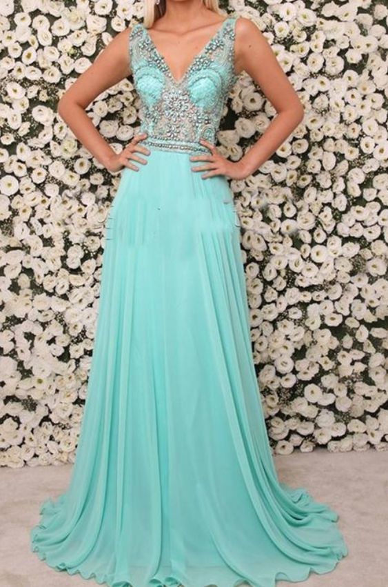 Blue Prom Dresses, V Neck Evening Dresses cg6387