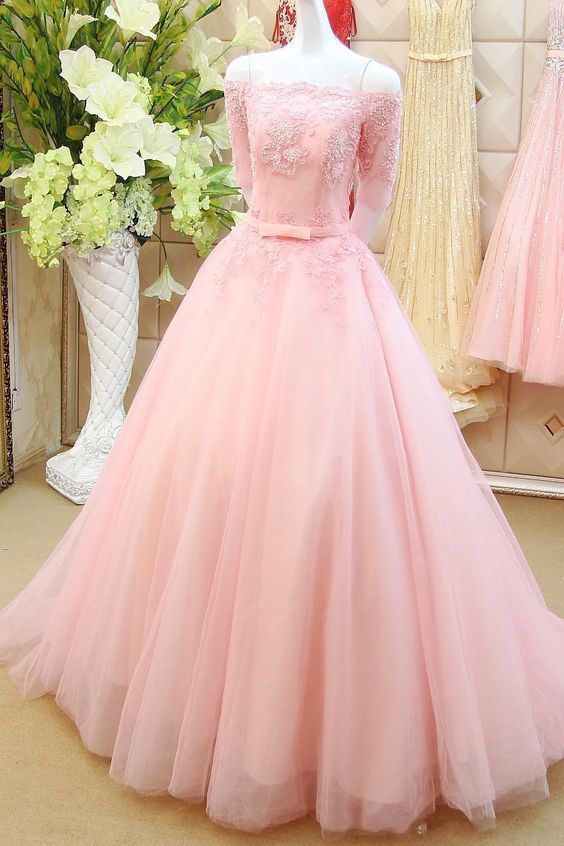 Pink Prom Dresses,off the shoulder Prom Gowns cg6425