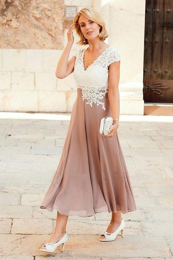 V-neck Chiffon Cap Sleeve Mother of the Bride Lace prom Dress cg6446
