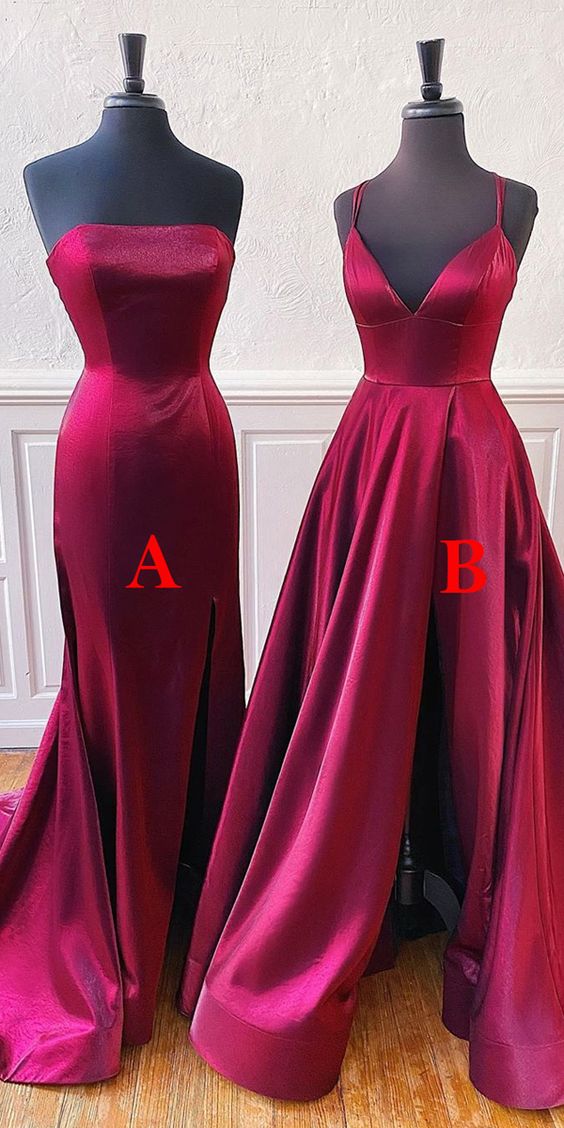 A-Line Burgundy Satin Long Simple Prom Dress cg6455