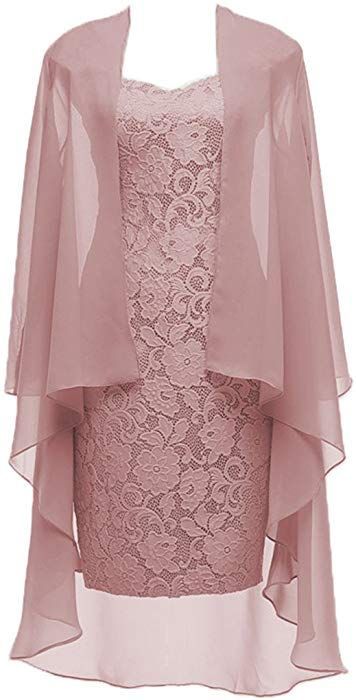 Dusty Pink Short Lace Mother of the Bride Dress with Jacket Formal prom Gowns cg6520