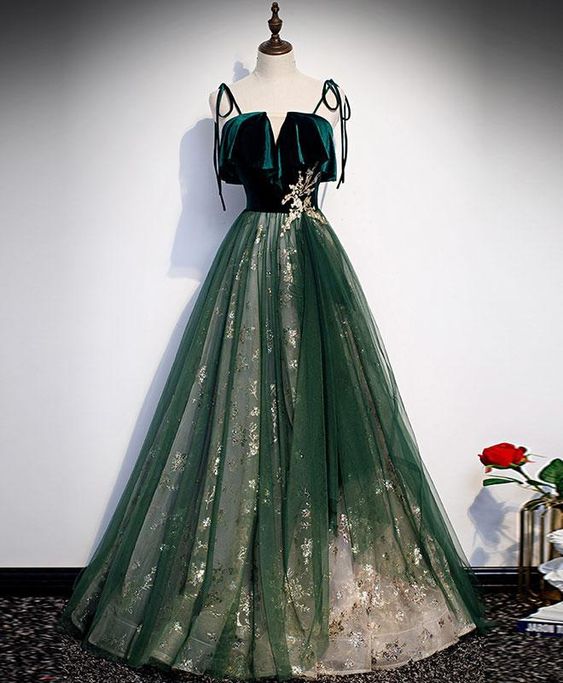 Elegant Green Tulle Lace Long Prom Dress Green Tulle Lace Formal Dress cg6540