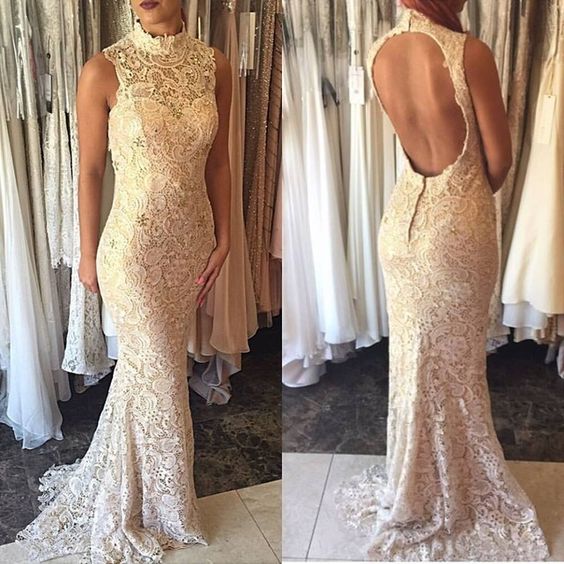 Lace Mermaid Prom Dress, Open Back Prom Dress,Sleeveless Evening Gown,Long Evening Dresses,Formal Dress cg6550