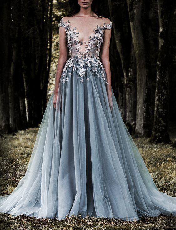 Appliques Prom Dress,Tulle Prom Dresses,Deep V-neck Prom Dress cg6565