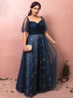 Plus Size Blue Tulle Sweetheart With Star Prom Dress cg6596