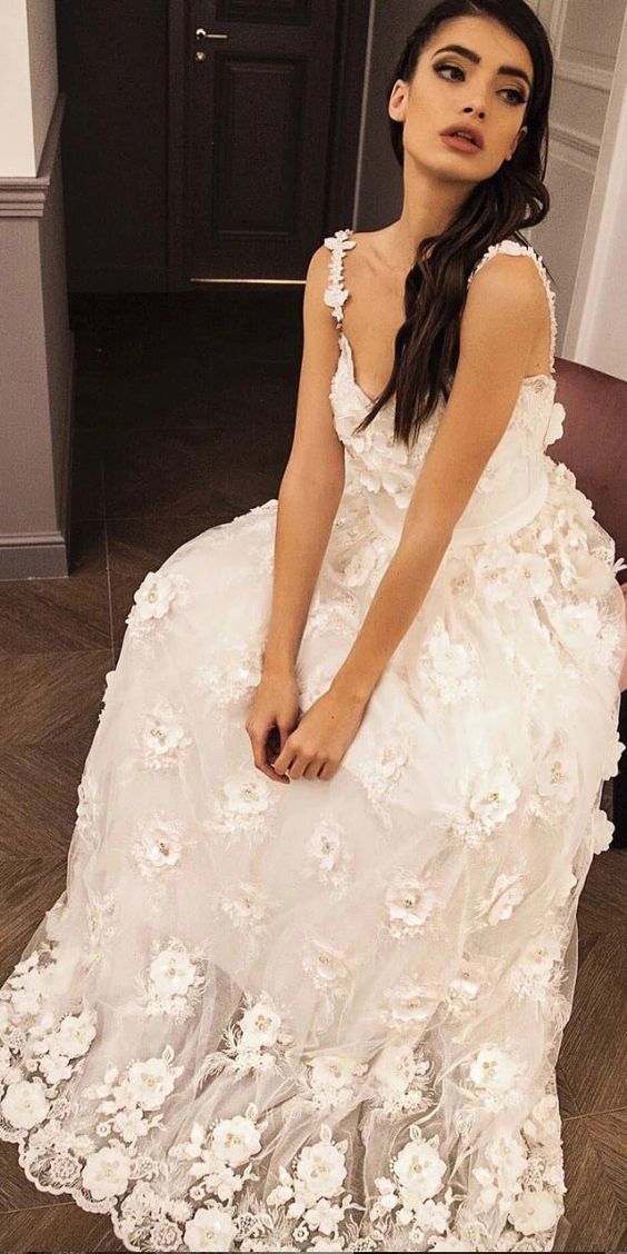 Straps Sweetheart Lace 3D Appliques Prom Dress, Long Formal Dress cg6635