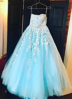 Baby blue tulle long A-line senior prom dress cg6650