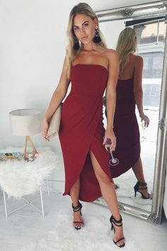 Modest Burgundy Prom Dress , Charming Prom Dress With Slit cg6706
