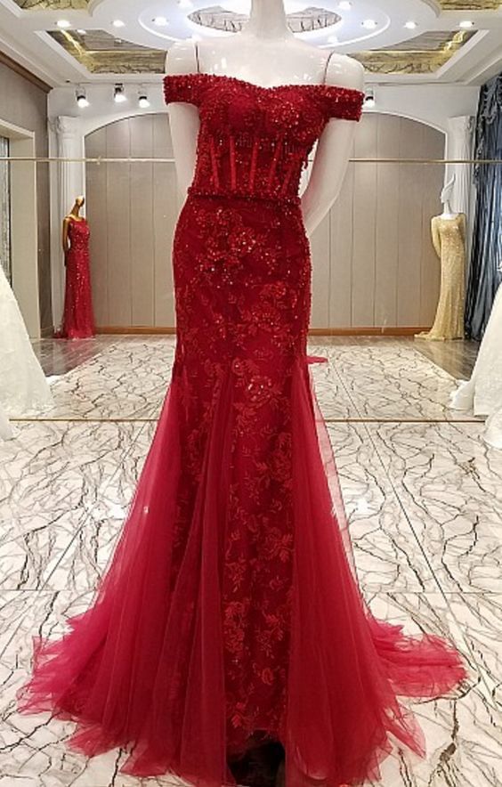 Mermaid Luxury Flowers Married Sexy Lace Fishtail Gown Evening Wine Formal Party prom Dress cg6775