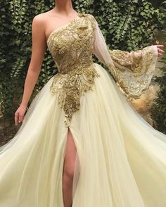 Embroider One Sleeves Long Prom Dress cg6776