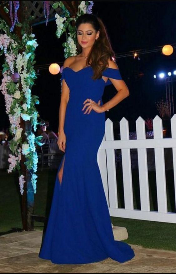 Sexy Off The Shoulder Prom Dresses,Long Royal Blue Prom Dress,Mermaid Evening Dress With Slit,Prom Dresses cg6777