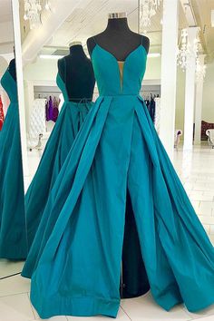 Spaghetti Straps Backless A-Line Prom Dress with Slit cg6788