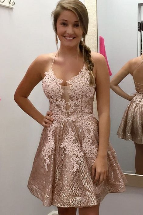 Lace Short Homecoming Dress with Criss Cross Back cg6818