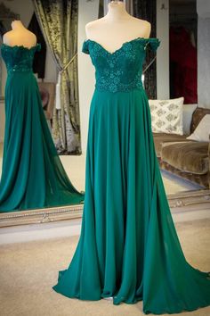 Off the Shoulder Emerald Green Long Prom Dress cg6824