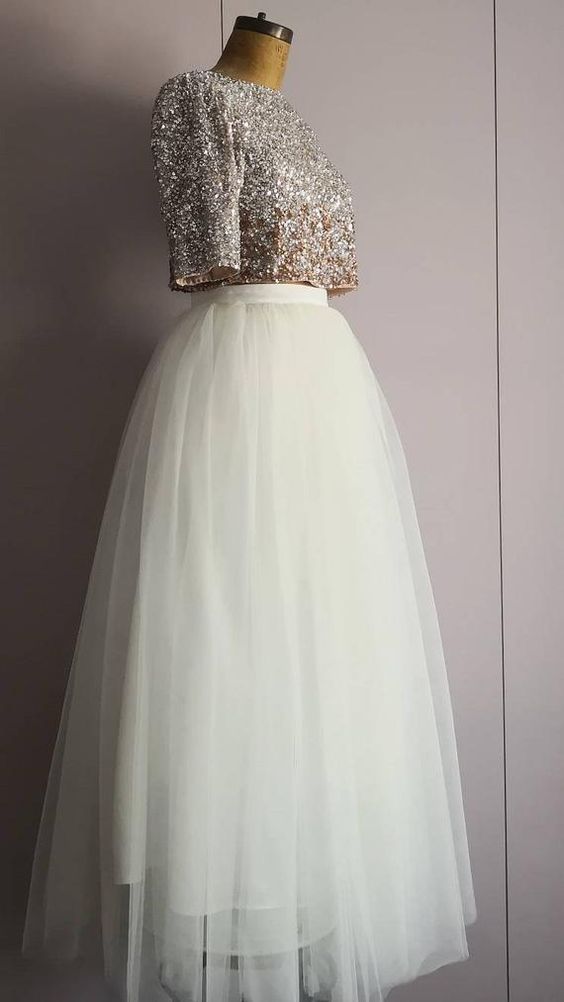 Full Length Ivory Tulle Bridal Skirt, Long Tulle prom dress cg6846