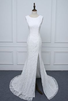 Sleeveless Full Lace Slit Mermaid Prom Dresses cg6862